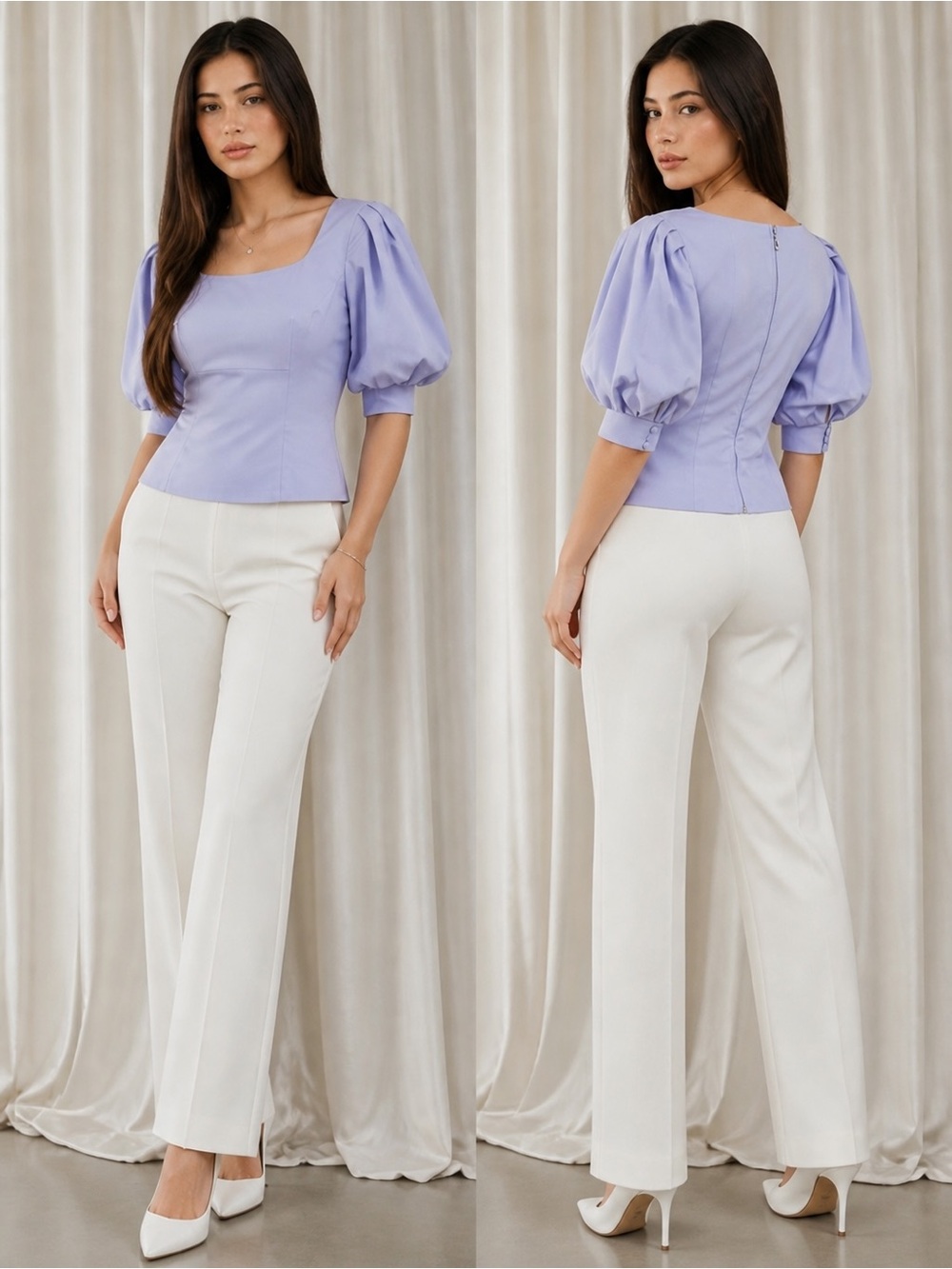 Antonio Melani puff sleeve top square neck blue